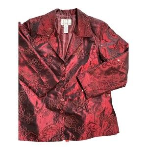 Susan Graver Burgundy Sequin Blazer Jacket Medium Holiday‎ Christmas